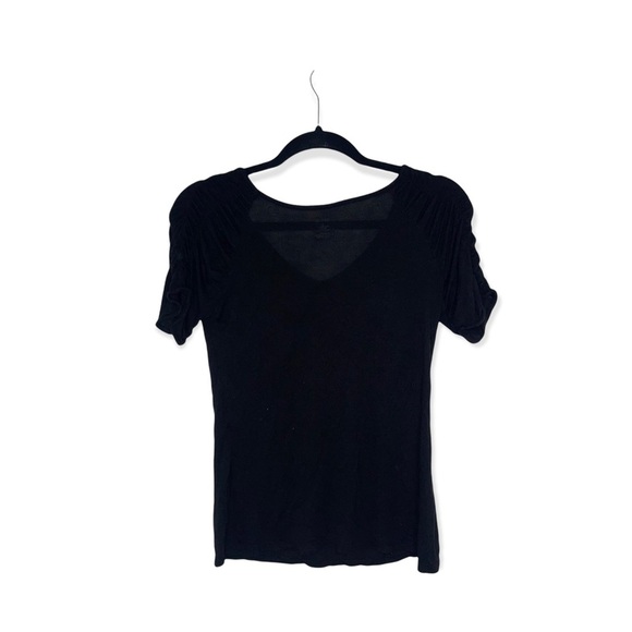 JENNIFER LOPEZ Black V-Neck Short Sleeve Top with Shoulder Ruching S - Picture 3 of 4
